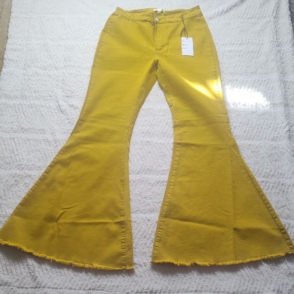 home folk Pants - Home Folk Mustard Yellow Wide Flare Women's Pants Size 12 NWT Bell bottom